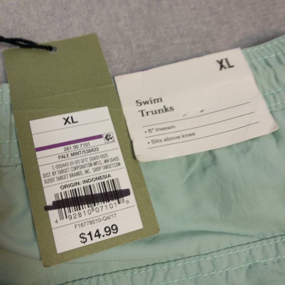 6" Solid Pale Mint Green Nylon Swim Trunks XL - Picture 4 of 7